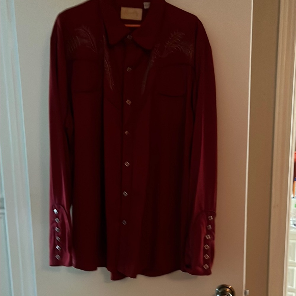 Red Western Style Button-Up Shirt